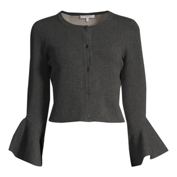 Milly Gray Knit Bell Sleeve Cardigan Size M - Picture 2 of 6